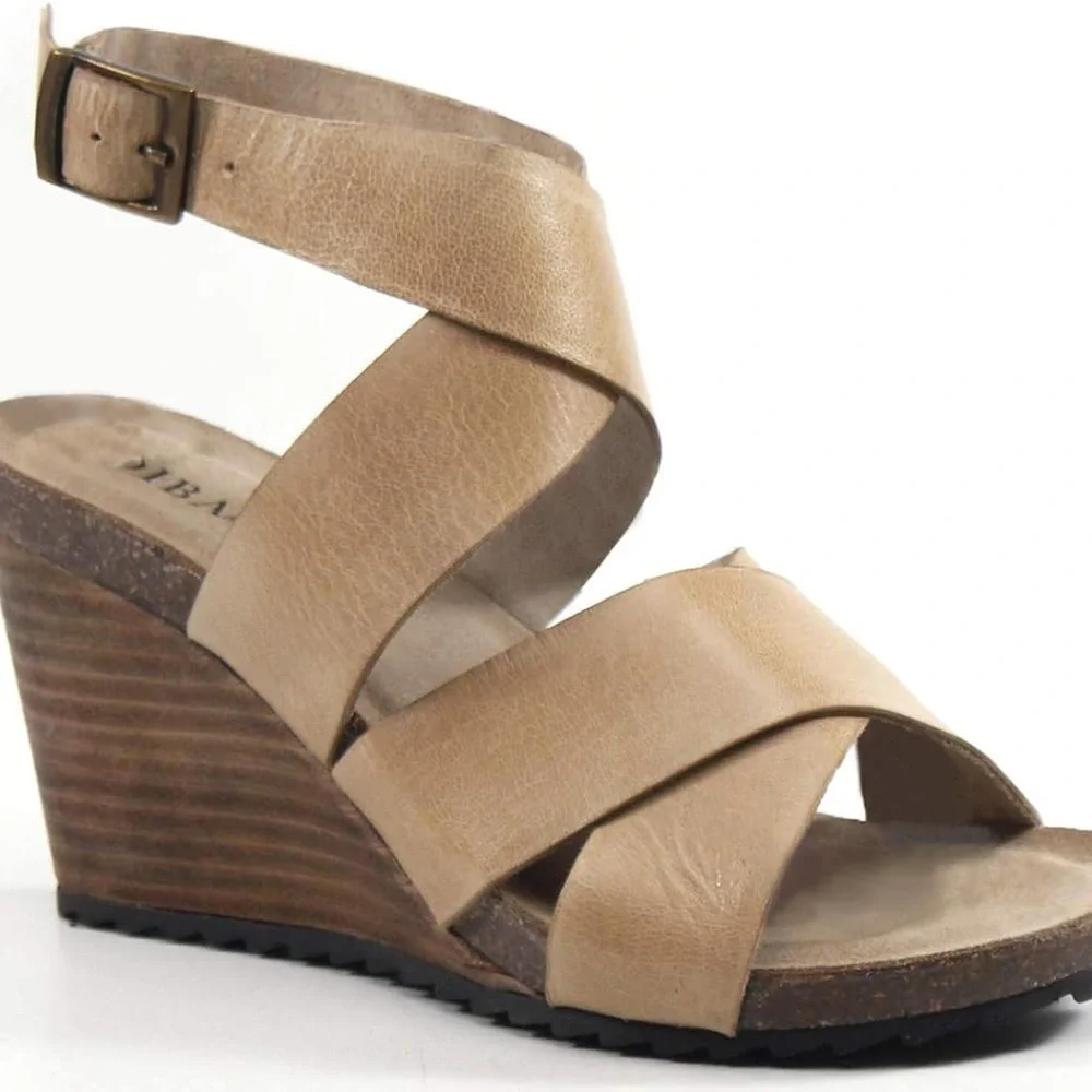 Diba True Tan Wedges with Adjustable Buckle and Cork Footbed